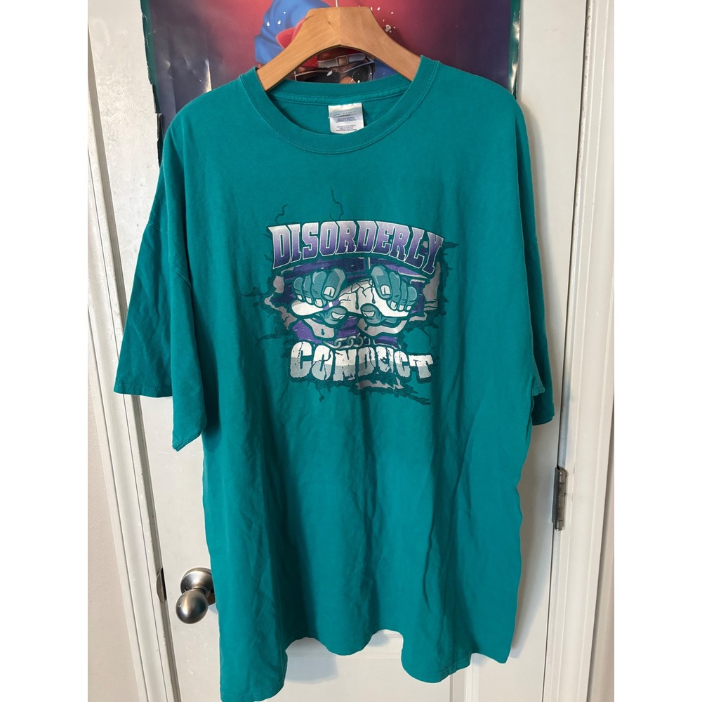 vintage bowling Disorderly Conduct Graphic T-Shirt Teal Green 2XL Cotton